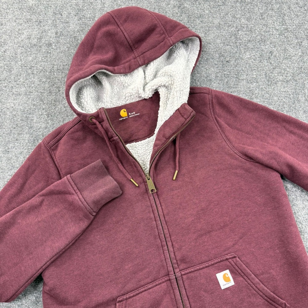 Carhartt Full Zip Hoodie Small Maroon Sherpa Lined Clarksburg Jacket Mens